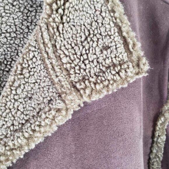 LL Bean Jacket Women’s Faux Suede Sherpa Lined Coat Brown Size Large L Button - Picture 5 of 9